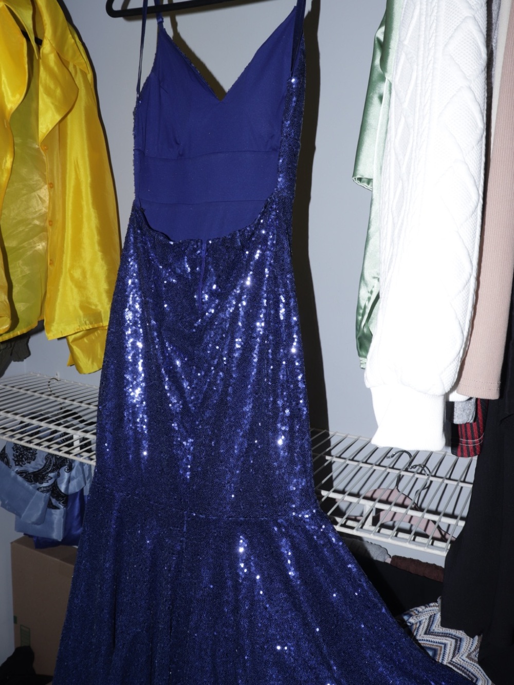 Royal Blue Sequin Spaghetti Strap Gown - Picture 2 of 2